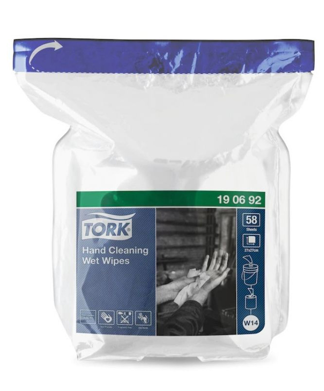 Серветки вологі, неткан для рук 1-сл., 15.5Х15.8Х19.1см., 58шт./уп .., біл. W14 Tork - фото 1