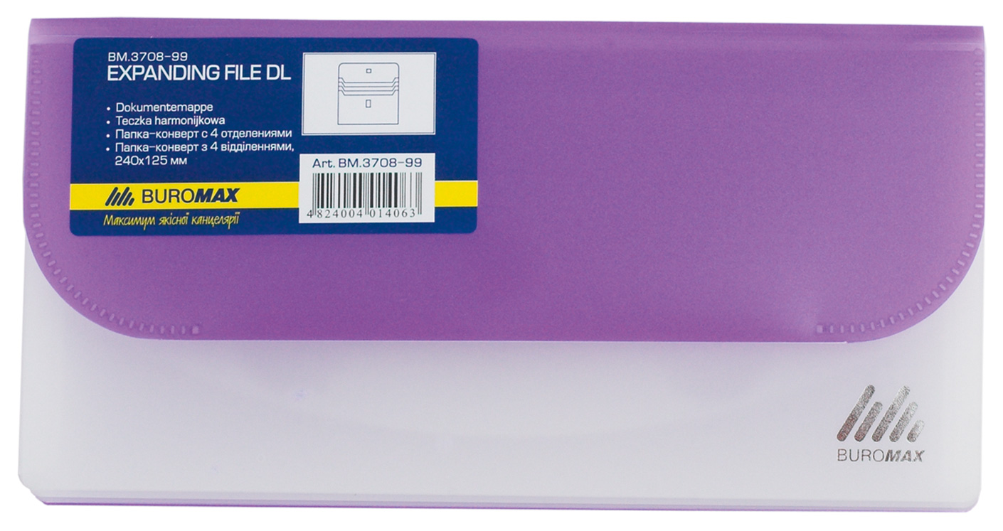 Папка-конверт на липучці Dl Travel на 4відд., полупроз., асорті BuroMax - фото 1