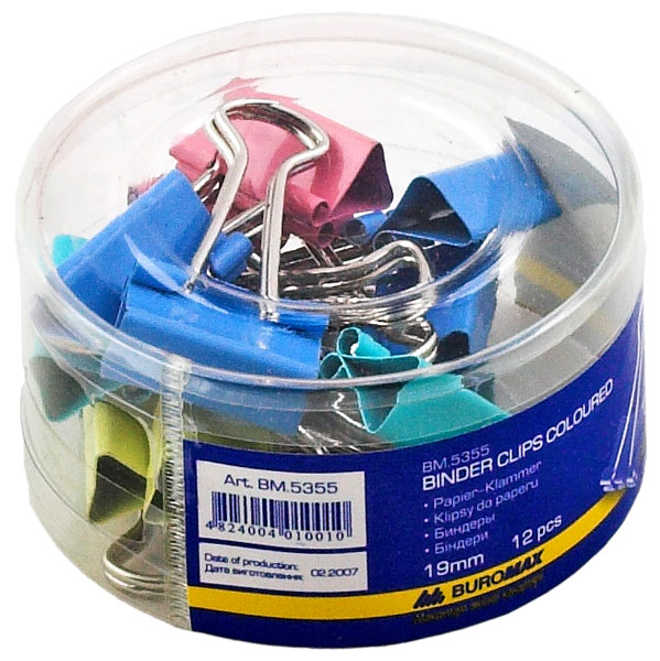 Зажим-биндер цветной 19мм., 12шт./уп., туба, ассорт. BuroMax - фото 3