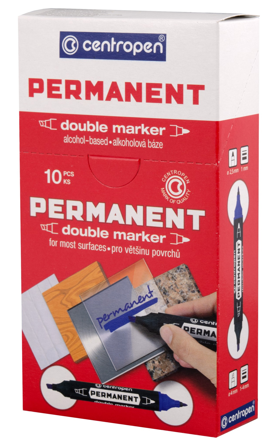 Маркер перманентний Double, двосторонній 1-2,5мм./1-4мм., 1666, черв. Centropen - фото 2