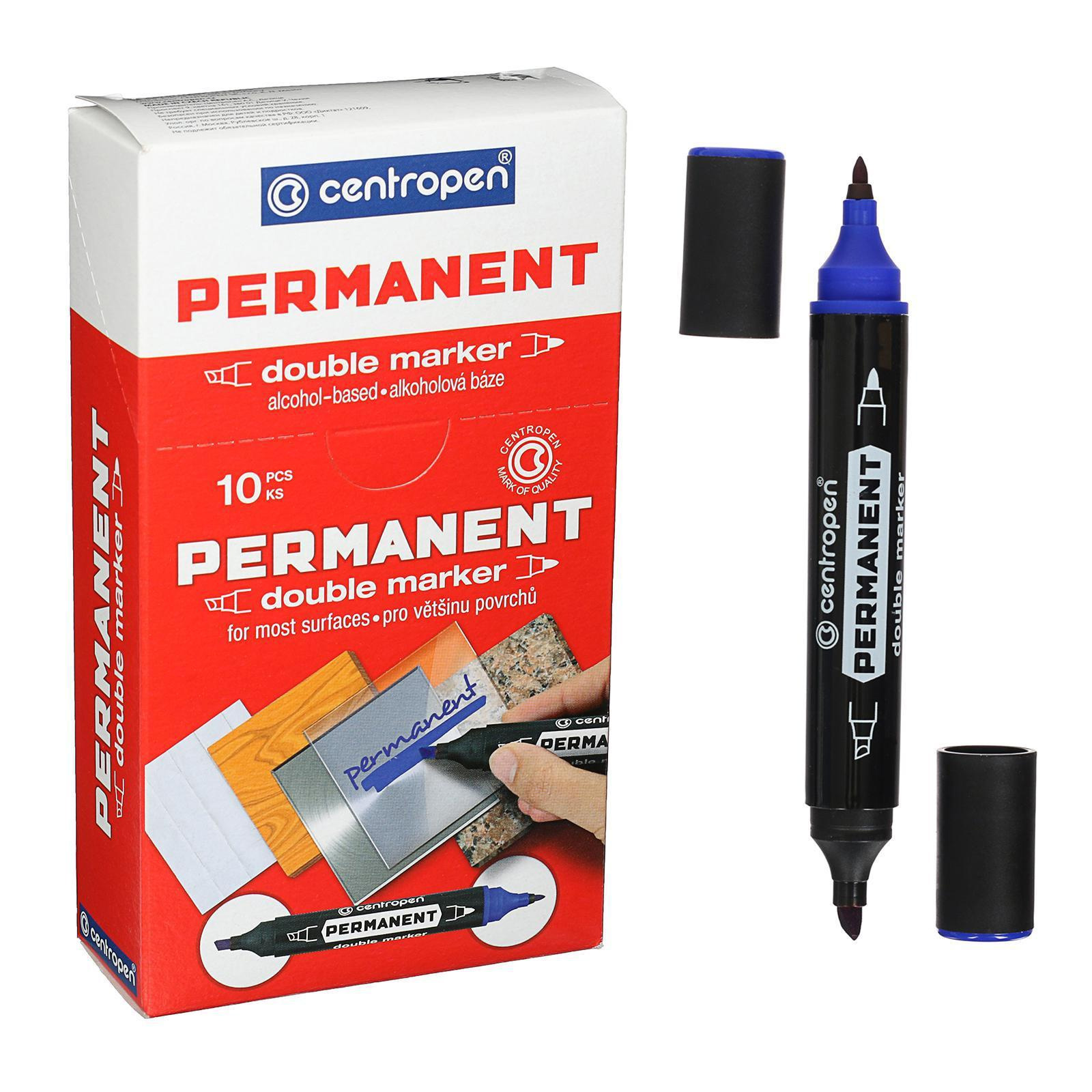 Маркер перманентный Double, двусторонний, 1-2,5мм./1-4мм., 1666, син. Centropen - фото 1