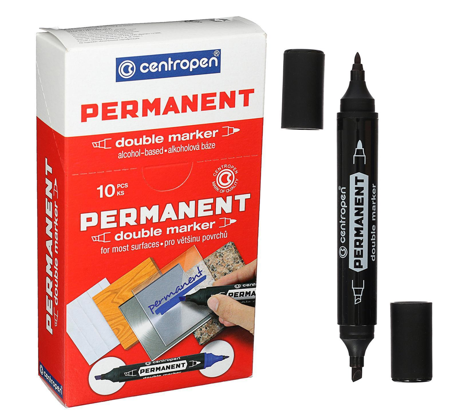 Маркер перманентний Double, двосторонній, 1-2,5мм./1-4мм., 1666, чорн. Centropen - фото 3