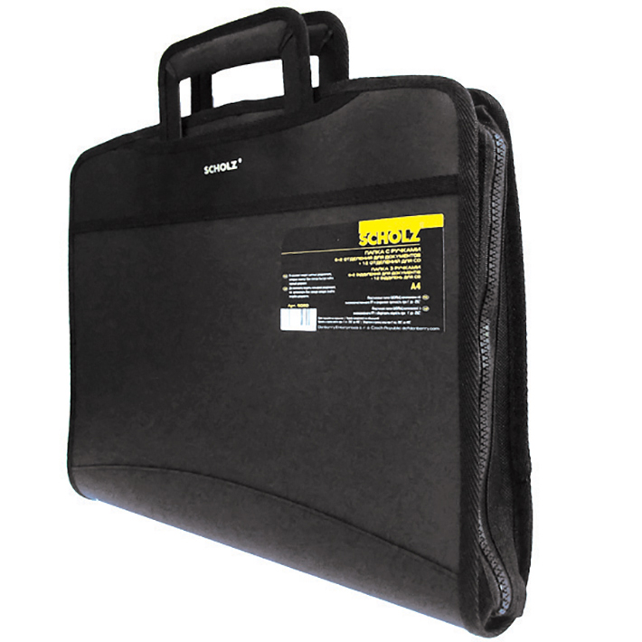 Папка-картотека на 6+2 отделения, А4, на молнии, с ручками, черн. Scholz - фото 1