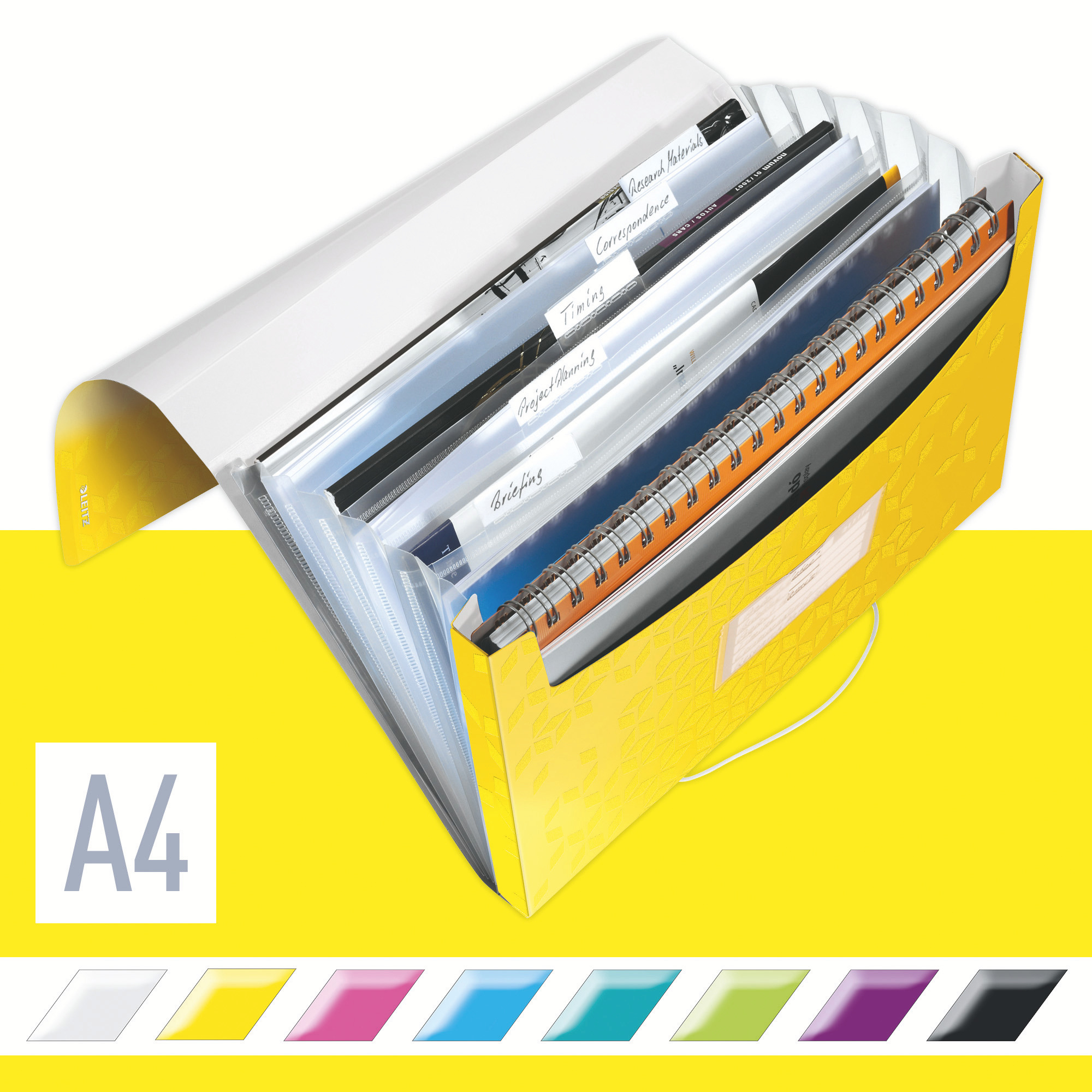 Папка-картотека на 6 відділень Wow А4 на гумках з перегородками, металік жовт. LEITZ - фото 2