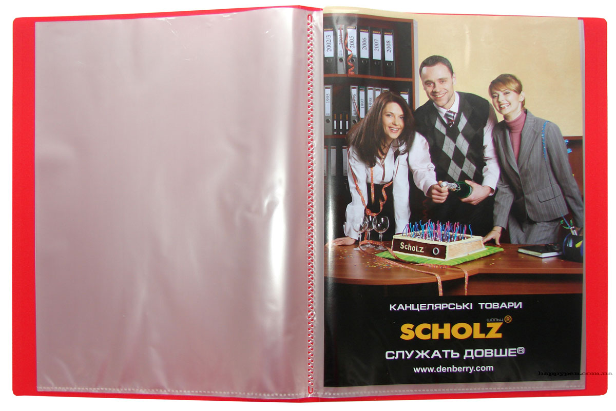 Папка на 20 файлов, пластик толщина 600мкм., красн. Scholz - фото 1
