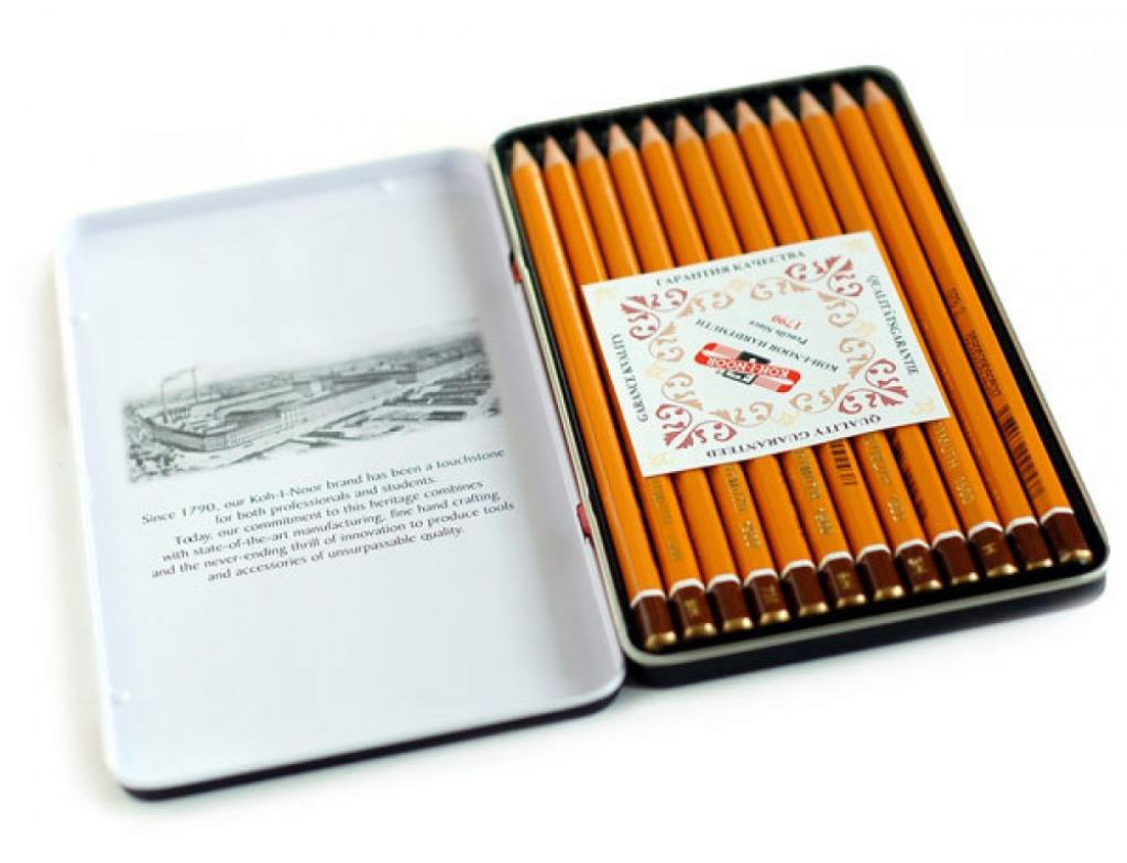 Набор карандашей чернографитных 1500 Technic, НВ-10Н, 12шт./уп., метал. коробка Koh-i-noor - фото 2