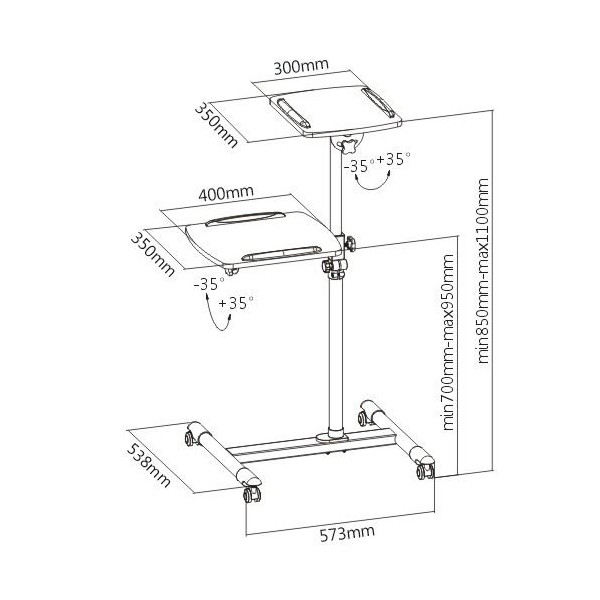 Стійка мобільна з двома робочими поверхнями для проектора/ноутбука ITECH TS-6, біл. ITECH - фото 2