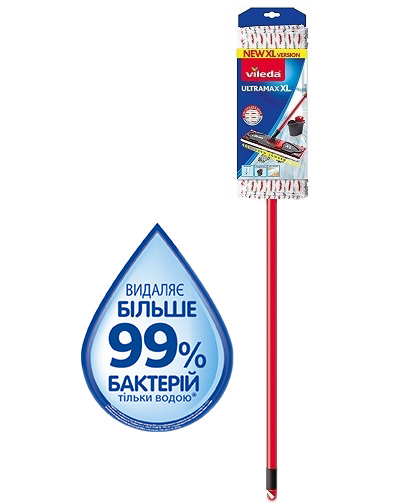 Швабра для мытья пола + микрофибра насадка, UltraMat Microfaser XL, с телескоп/ручкой, красн. Vileda - фото 2