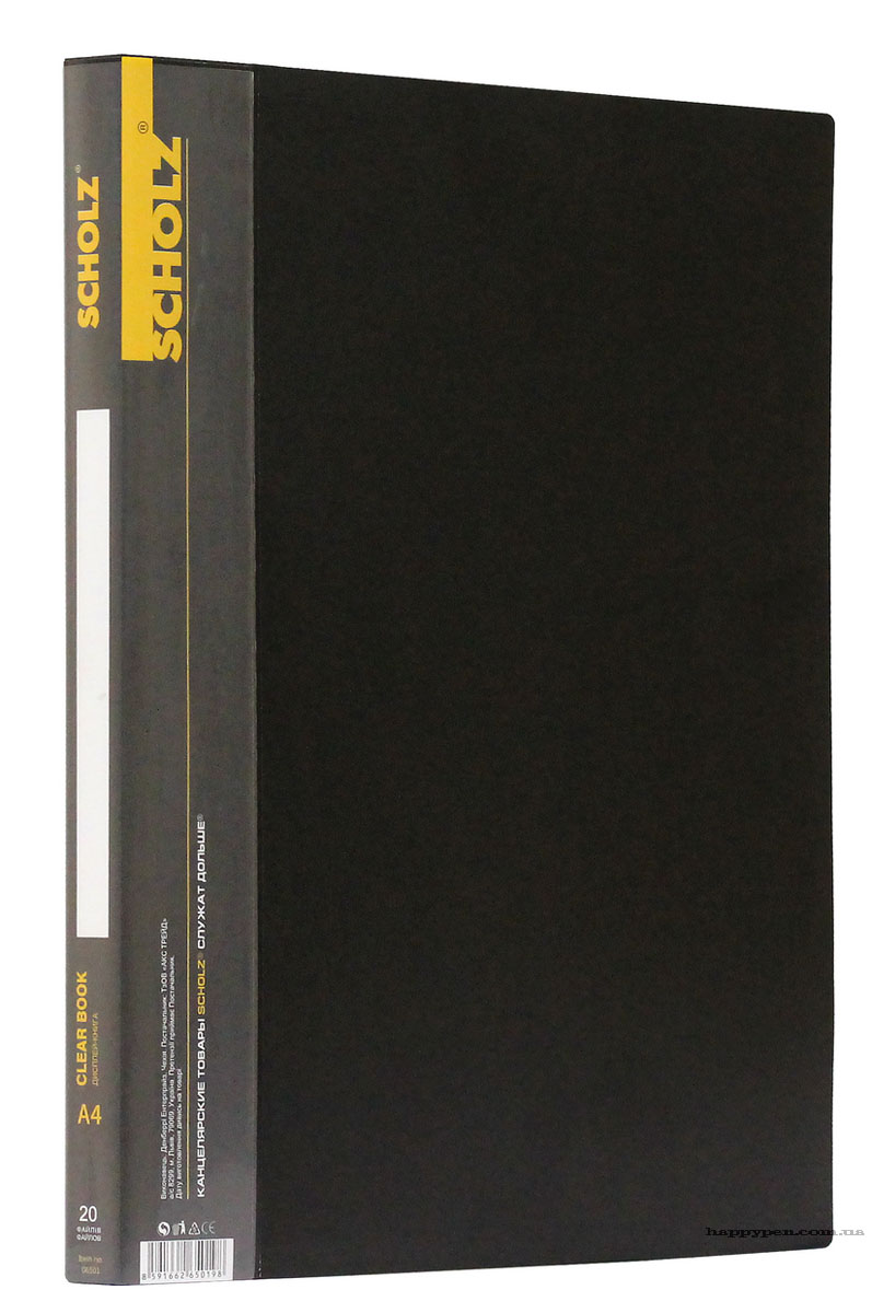 Папка на 20 файлов, пластик толщина 600мкм., черн. Scholz - фото 1