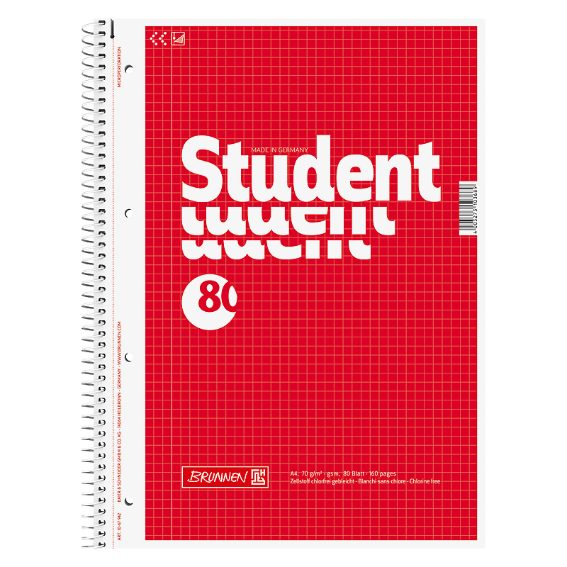 Колледж-блок А4 клетка, 80 листов, красн. Brunnen - фото 2