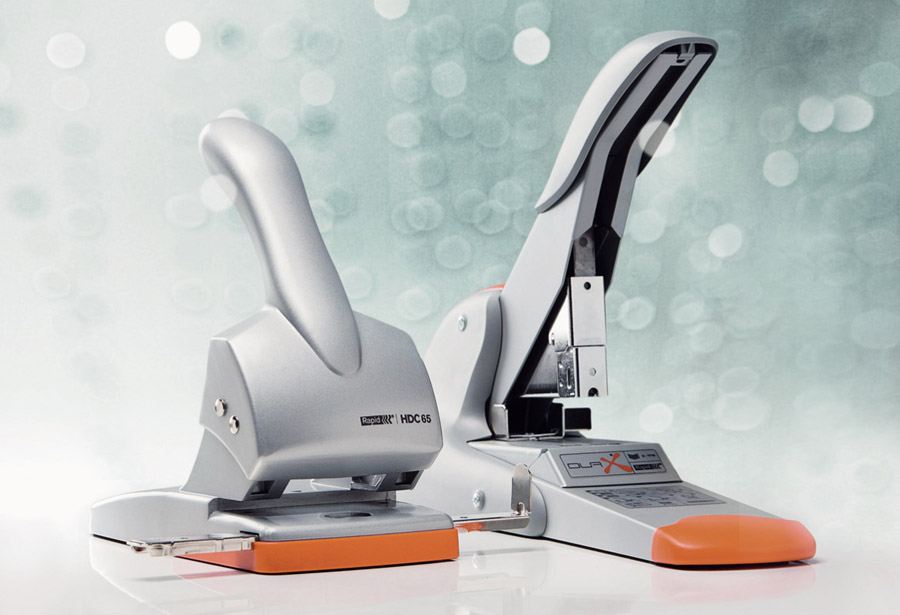 Дырокол большой, на 2 отверстия, до 65 листов Fashion HDC65, серебристо-оранж. Rapid - фото 1