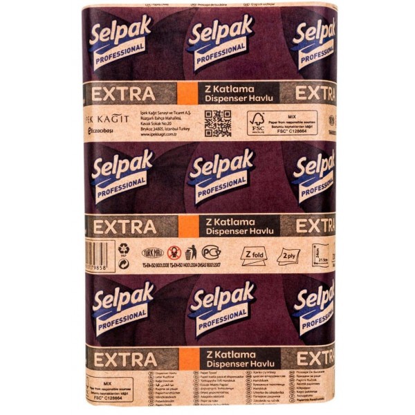 Полотенца листовые Z-складка 2-сл., целлюлоза, 200 лист.(21*22,5см.) Extra, бел. Selpak - фото 3