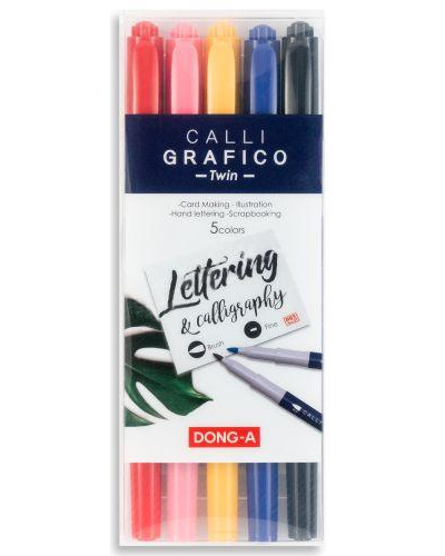 Фломастерb двусторонні для каліграфії Calli Grafico Twin, 5цв., наконечник 2 та 3мм. Dong-A - фото 1