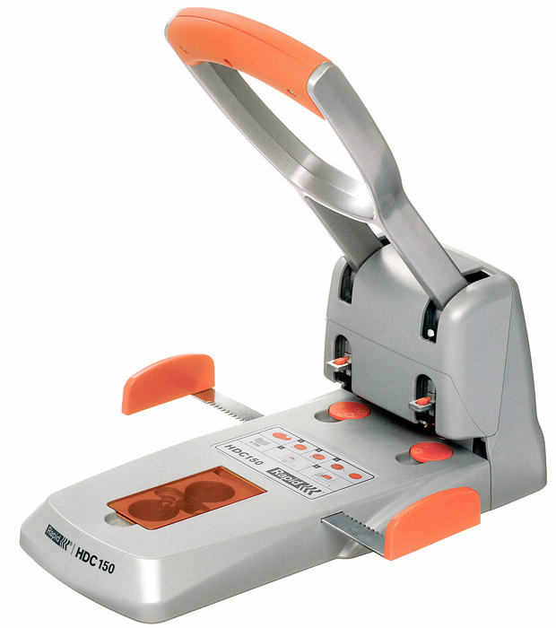 Дырокол большой, на 2 отверстия, до 150 листов Fashion HDC150/2, металлический, серебр.-оранж. Rapid - фото 3