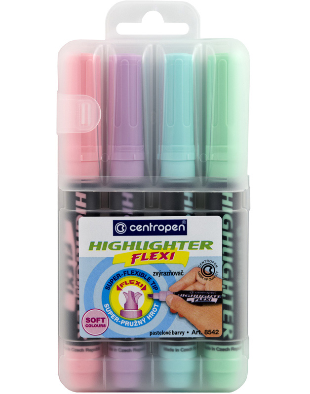 Маркер текстовий Highlighter Flexi,  набір 4шт./уп. (пласт. пенал) Centropen - фото 2