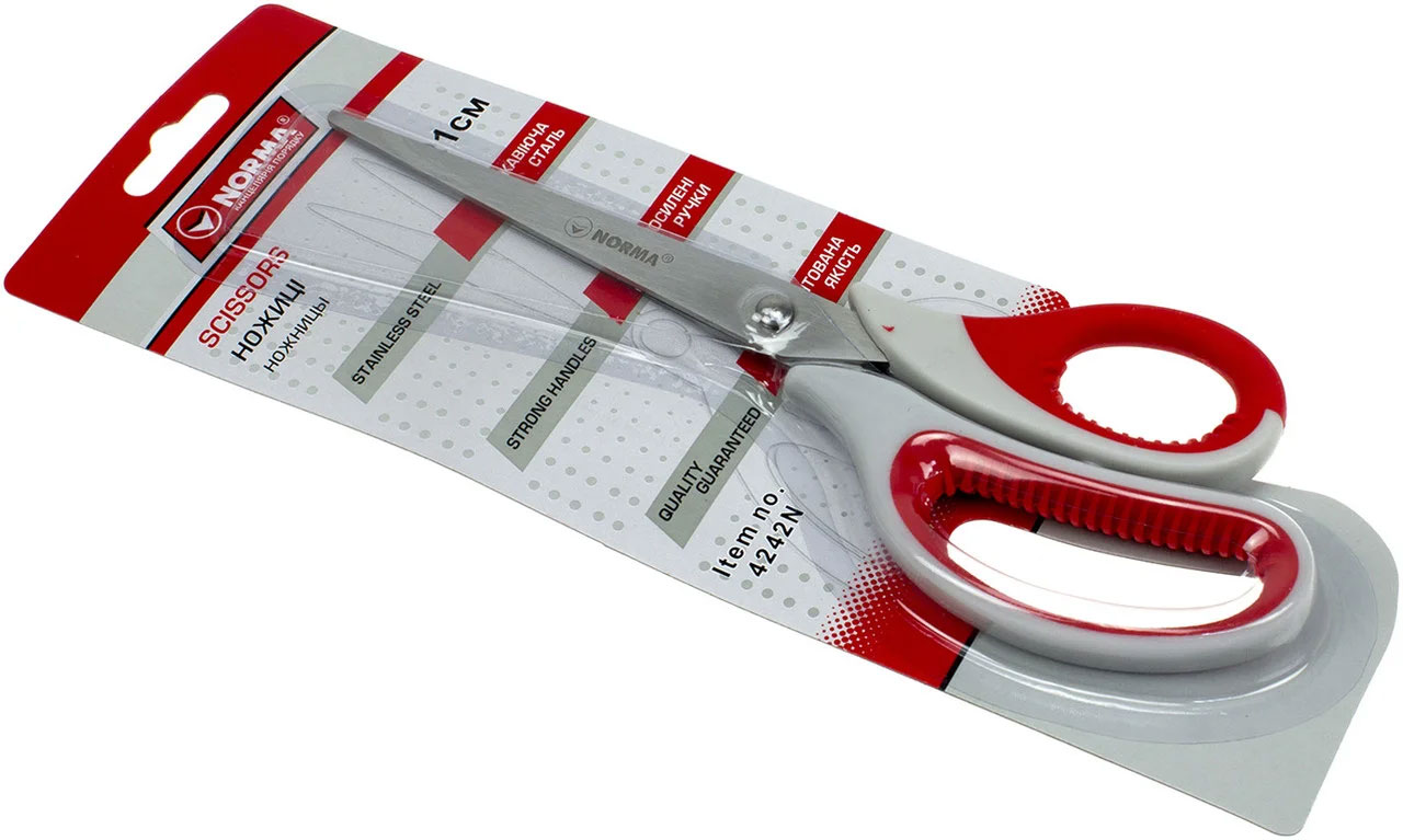 Ножиці 21см. з гумовими вставками, сіро-червоні NORMA - фото 2