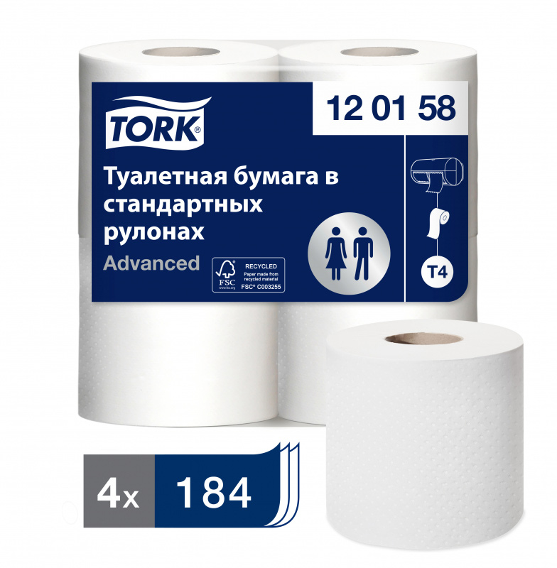 Туалетний папір в стан. рулонах, Advanced,  2-х шар, 208відривів, 23м., 4рул./уп., (T4), біл. Tork - фото 4