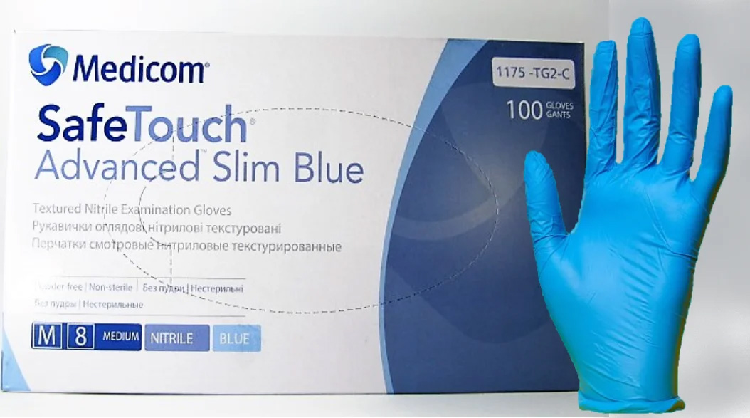 Перчатки нитриловые неоп. SafeTouch® Advanced™ Slim 1175-TG- C (3,6г), разм. M, 100шт./уп., голуб. Medicom - фото 2
