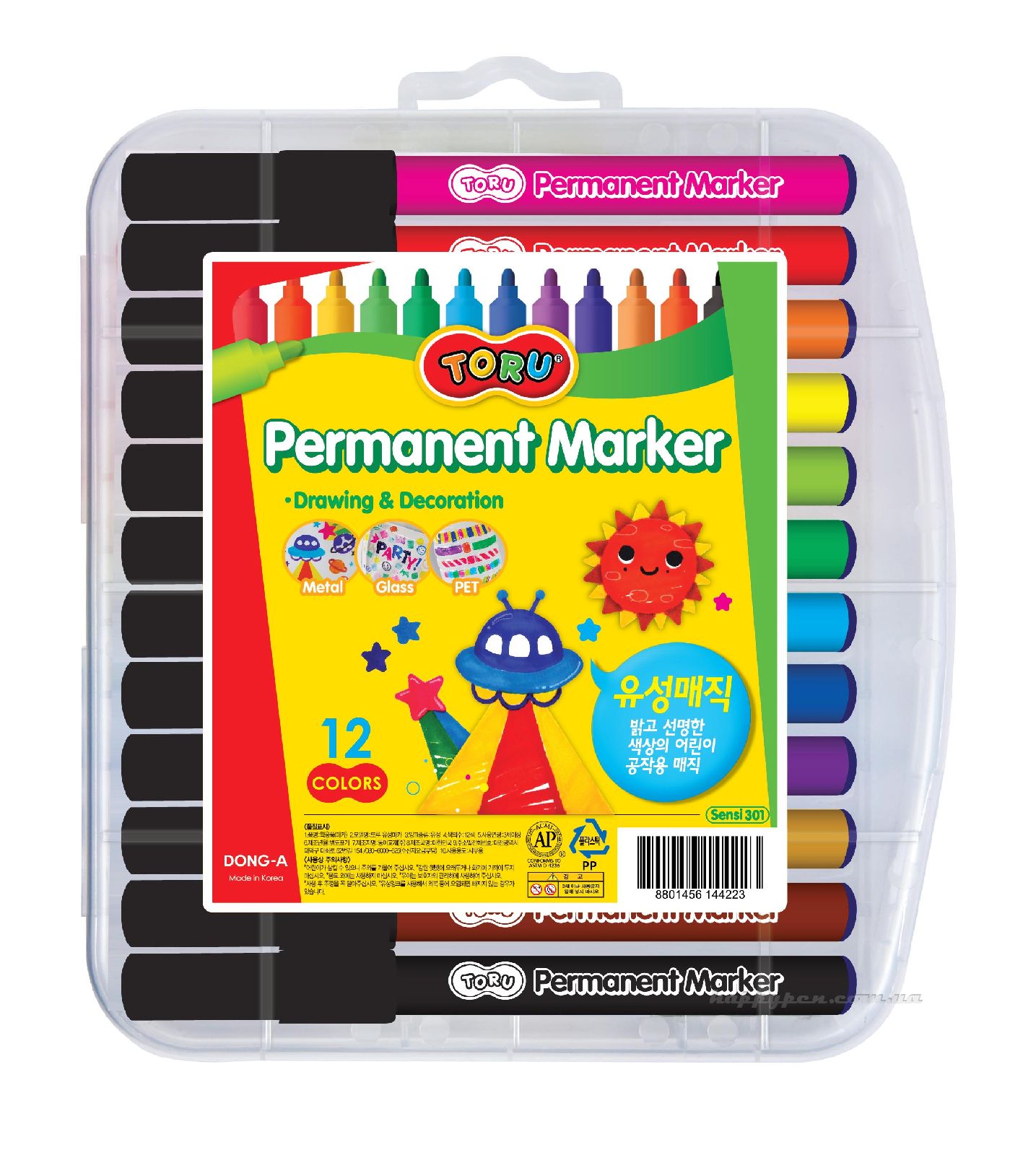 Маркер перманентний водостійкий TORU, кругле вістря,12 кольорів Dong-A - фото 1