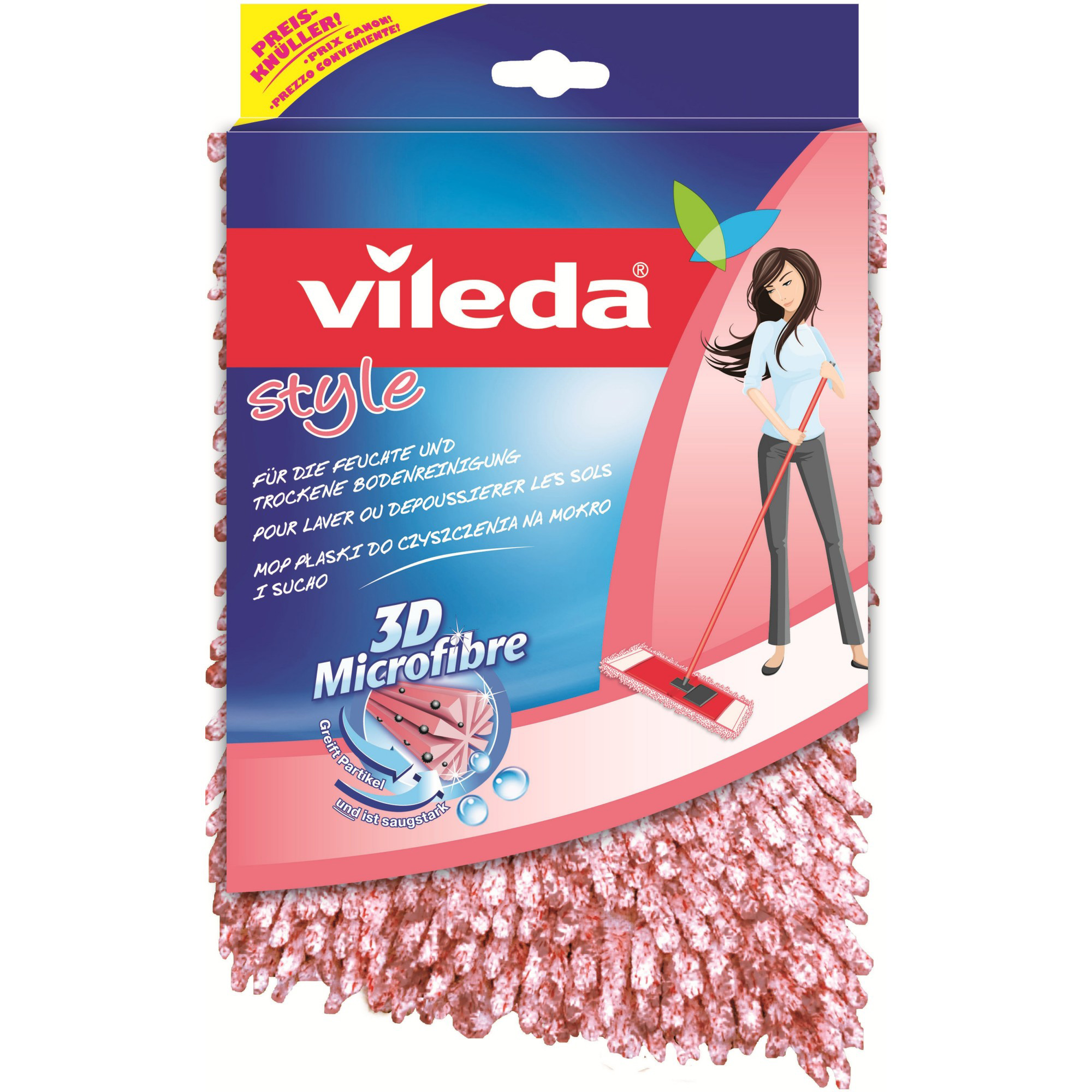 Насадка Моп плоская для швабры Style System, 30*18см., полиэстер , розов. Vileda - фото 1