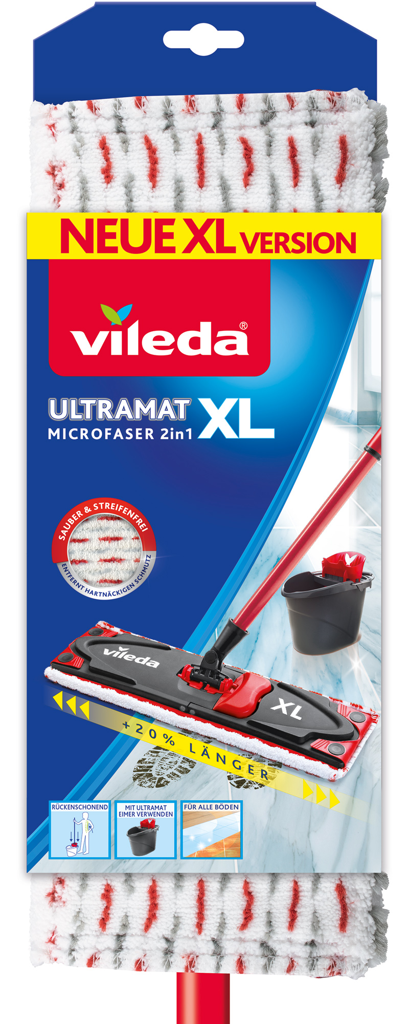 Швабра для мытья пола + микрофибра насадка, UltraMat Microfaser XL, с телескоп/ручкой, красн. Vileda - фото 3