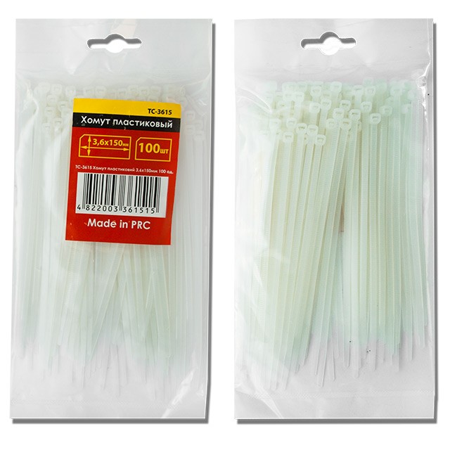 Хомут пластиковый (стяжка) 3,6x300 мм, (100 шт/упак), TC-3630, бел. INTERTOOL - фото 1