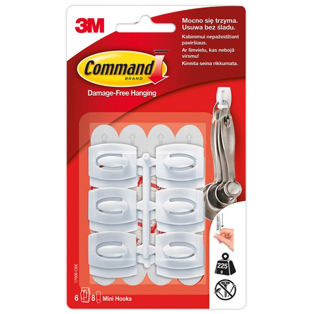 Крючок для ключей Command (17006), самоклеящийся, нагрузка до 225г., 6 крючков/8 наклеек, бел. 3M - фото 2