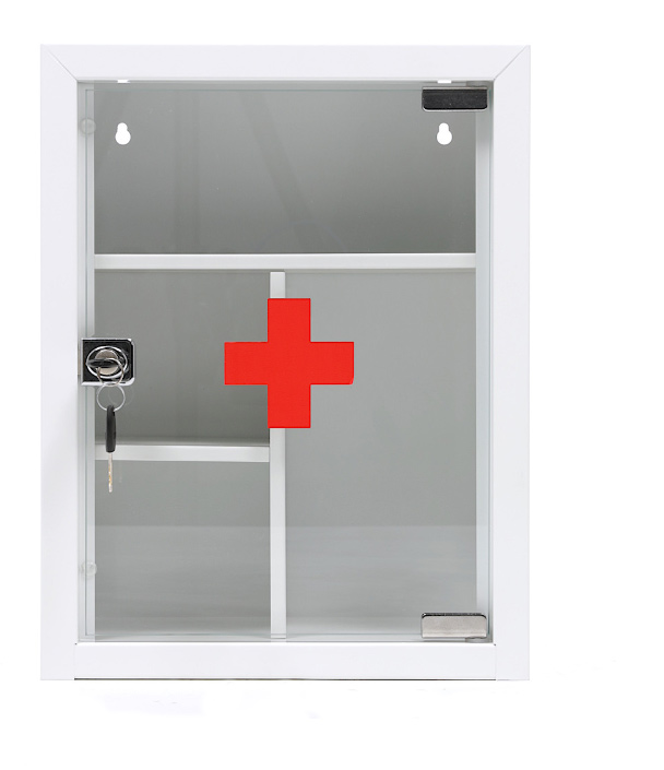 Аптечка медицинская 1 дверь, 2 полки (390*300*160), металл/стекло, замок, бел. Практик - фото 2