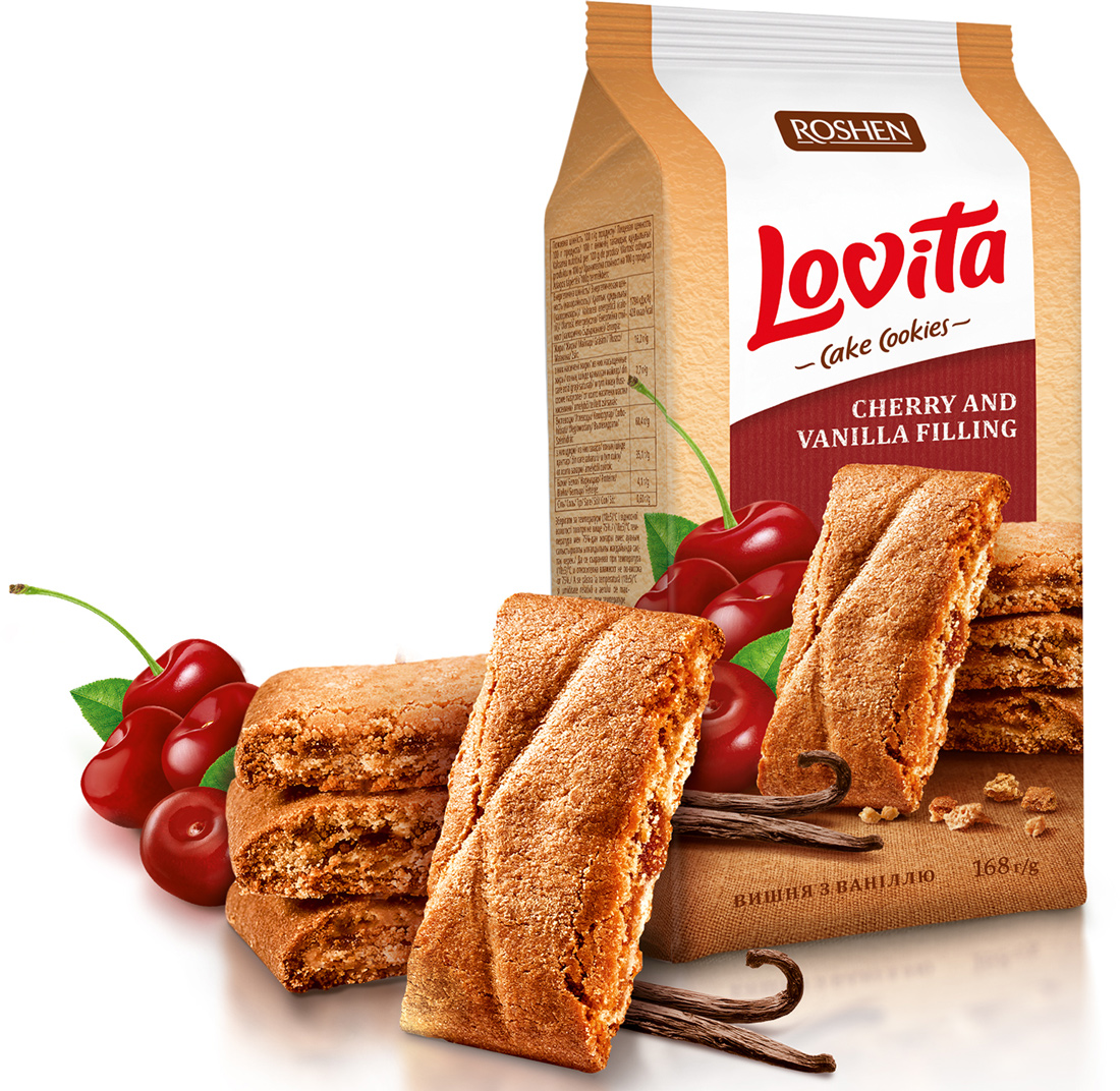 Печиво Lovita Cake Cookies Вишня-ваніль, 168гр.  Roshen - фото 1