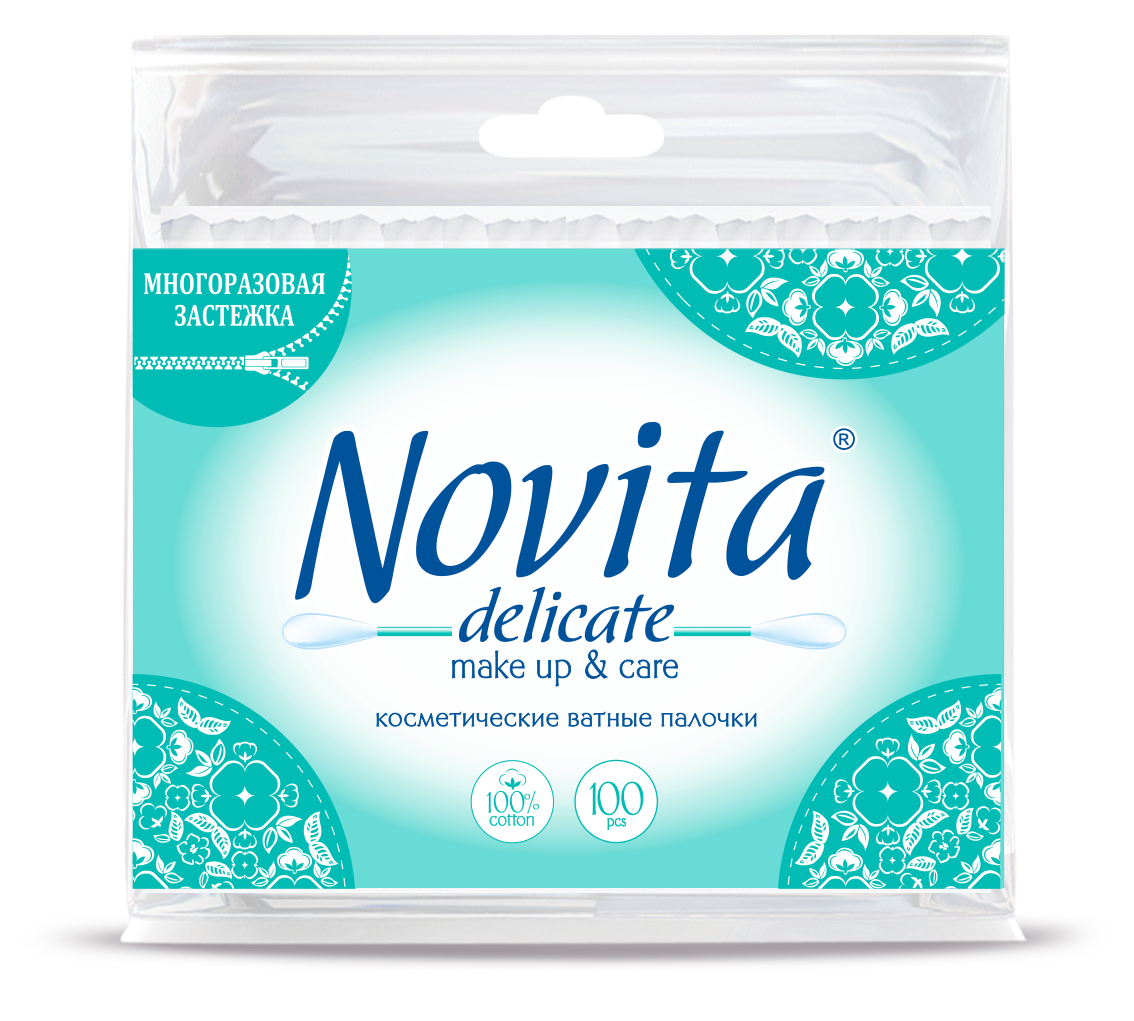 Палички ватні в поліетиленовому пакеті, 100шт./уп. NOVITA - фото 1