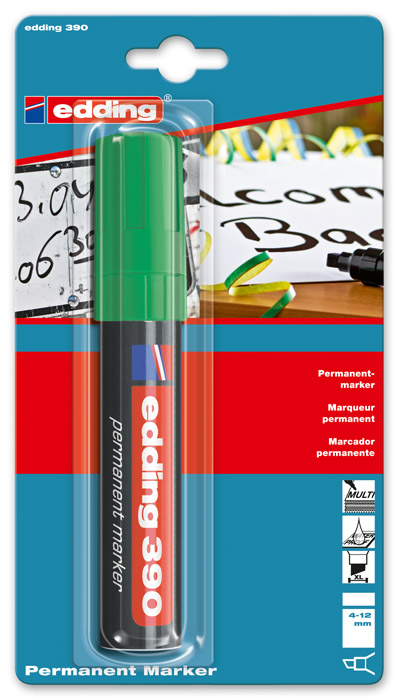 Маркер перманентный, клиновидное острие 4-12мм., Гигант 390, зелен. Edding - фото 1