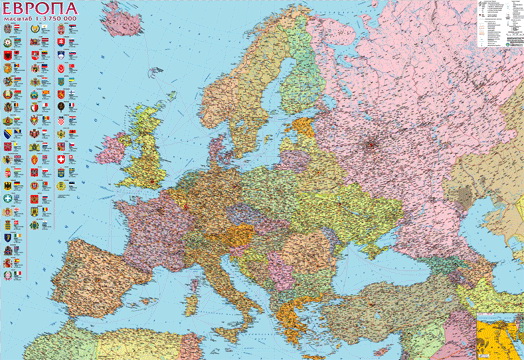 Карта Европи політична 110*77см, ламінація/планки Україна - фото 1