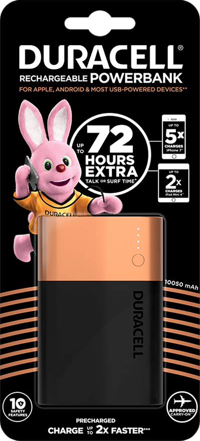 Аккумулятор-зарядка Power bank, емкость 10050мАч, выход 2,4А - 2 USB, вход - microUSB Duracell - фото 7