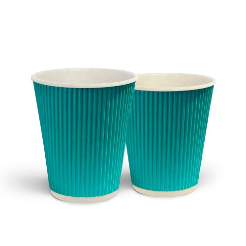 Стакан бумажный гофрированный 500мл., термо, 25шт./уп., бирюз. Украина - фото 1