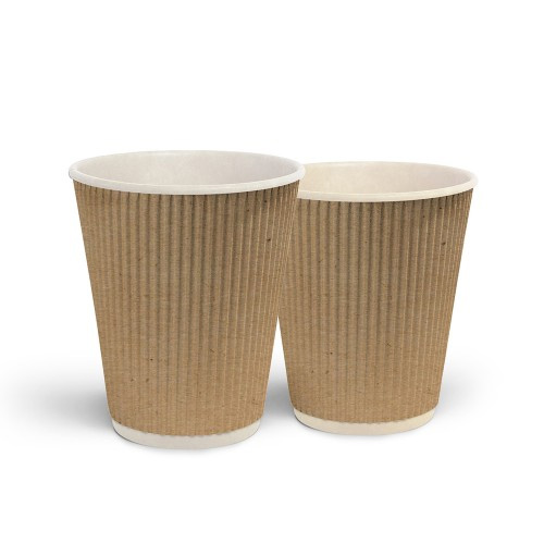 Стакан бумажный гофрированный 500мл., термо, 25шт./уп. крафт Украина - фото 1
