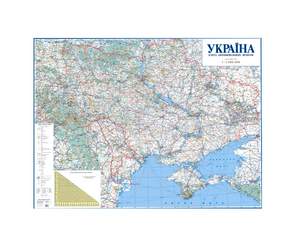 Карта України Автомобільні шляхи, 148*105см, м-б 1:1 000 000, картон на планках Україна - фото 1
