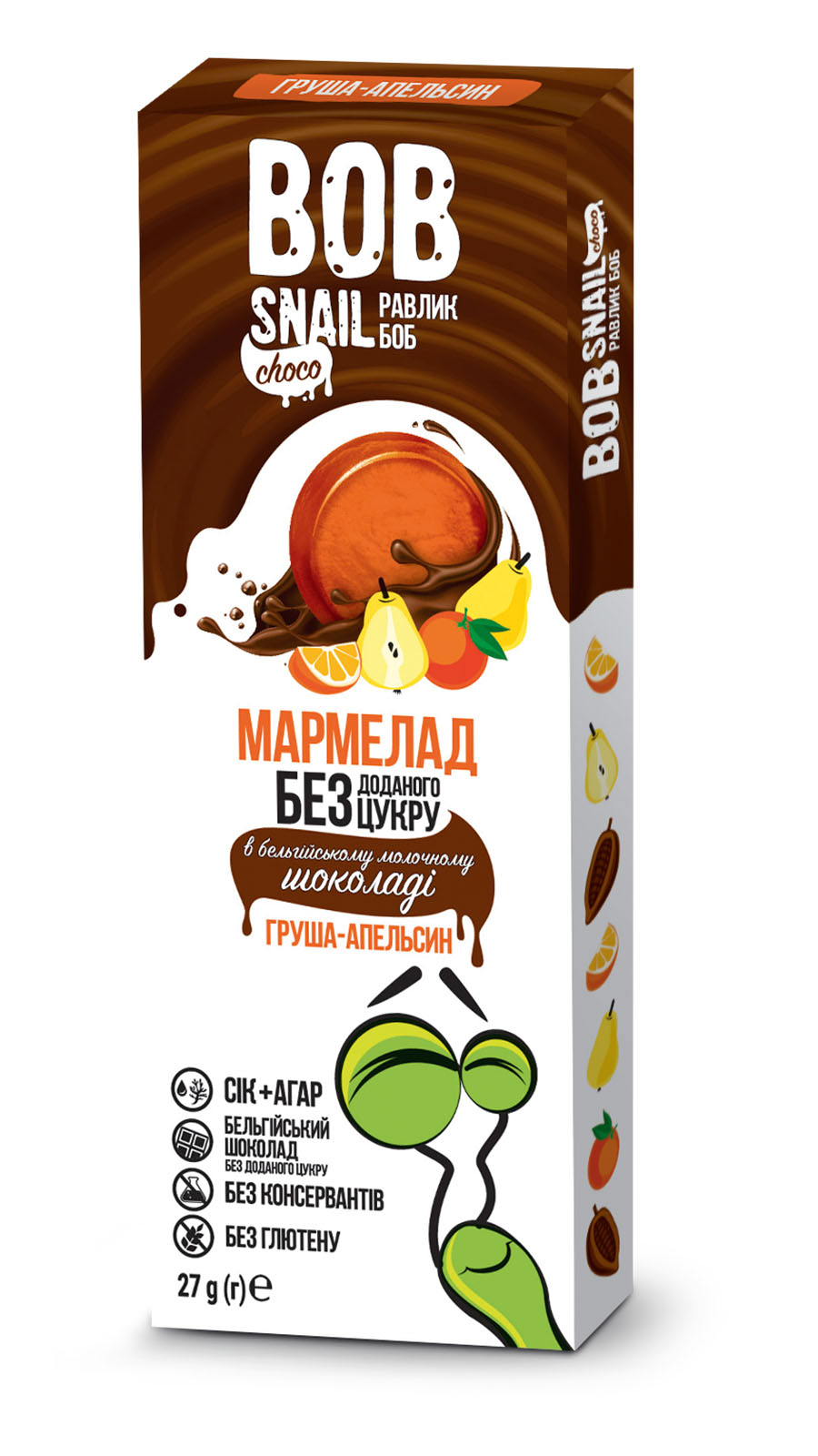 Мармелад натуральний в бельгійському молочному шоколаді Груша-Апельсин 