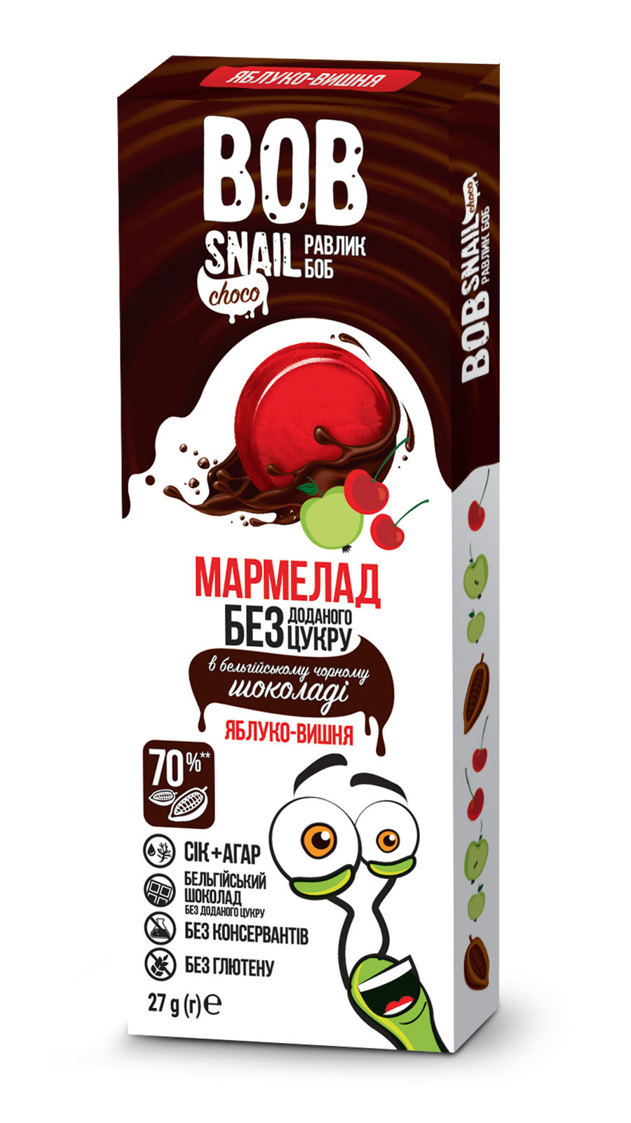 Мармелад натуральный в бельгийском черном шоколаде Яблоко-Вишня 