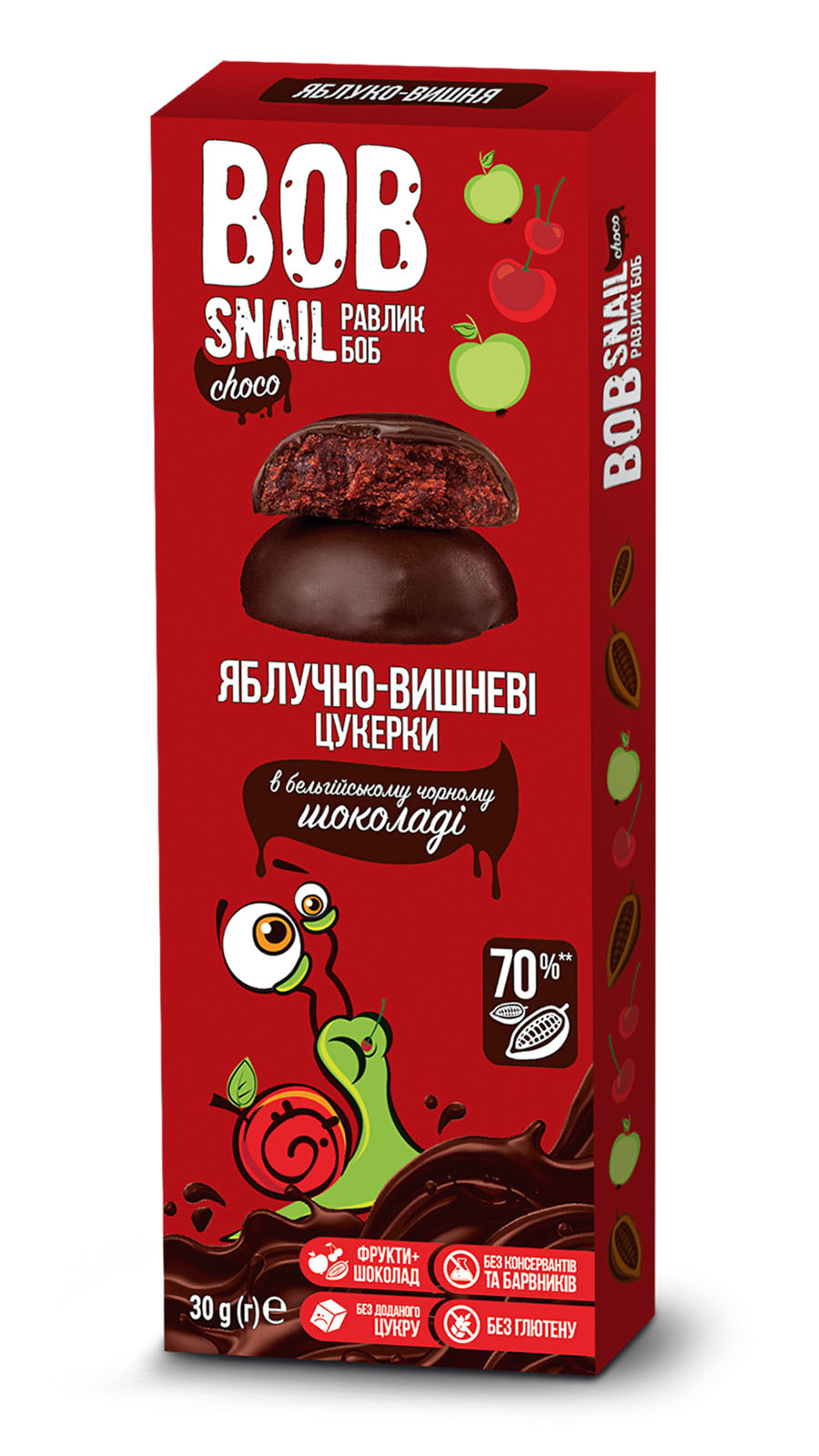 Конфеты натуральные в бельгийском черном шоколаде Яблочно-Вишневые 