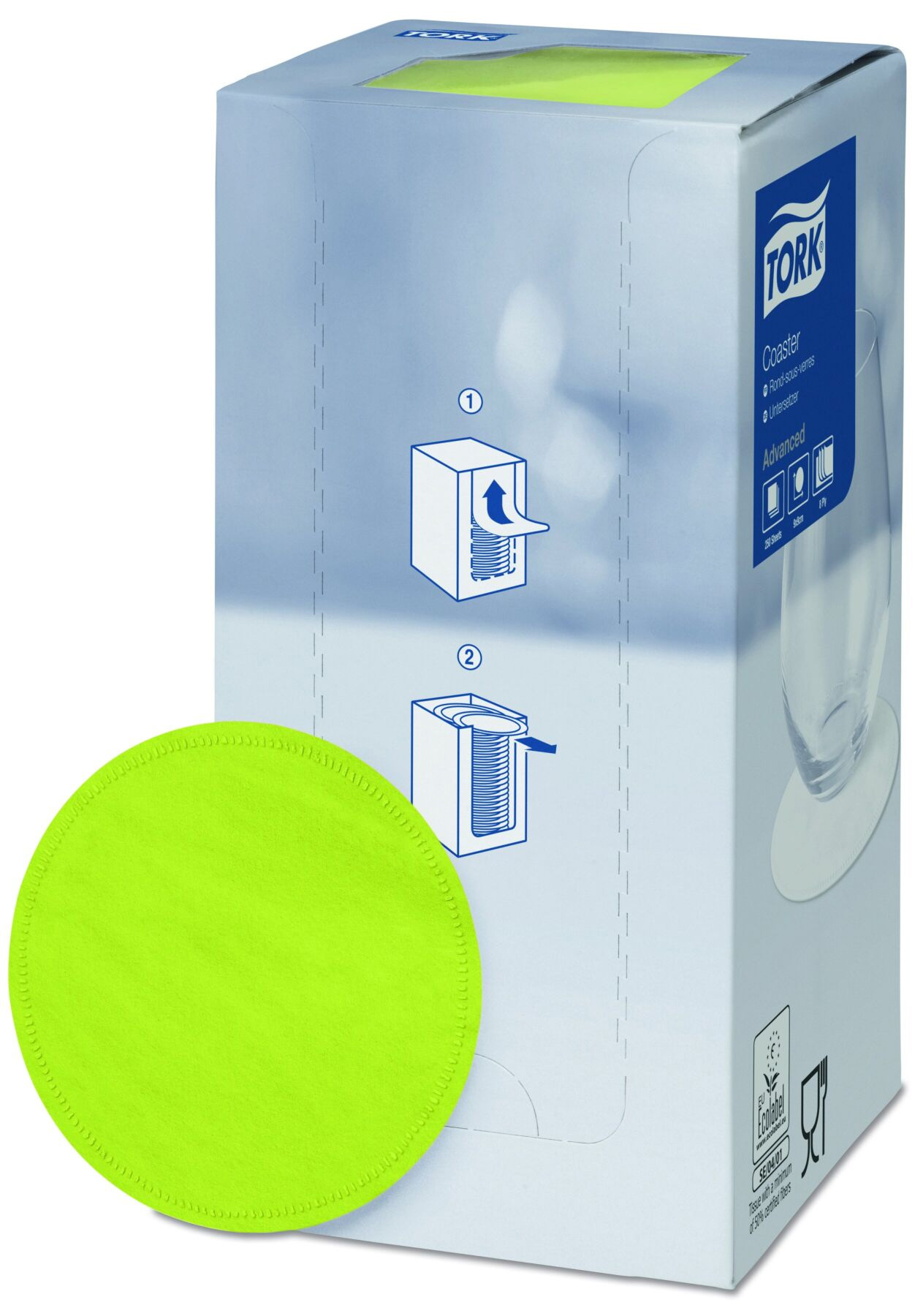 Коастер Advanced, d=90мм, 8-сл., 250шт./уп., рівний край, яскраво-жовт. Tork - фото 1