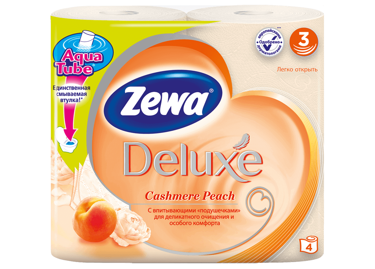 Туалетная бумага Стандарт Deluxe, 3-х сл., целлюлоза, 150отр.(9,5*12,4см.), 4шт./уп., персик. ZEWA - фото 3