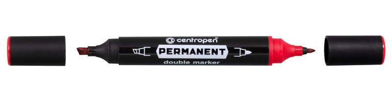 Маркер перманентний Double, двосторонній 1-2,5мм./1-4мм., 1666, черв. Centropen - фото 3