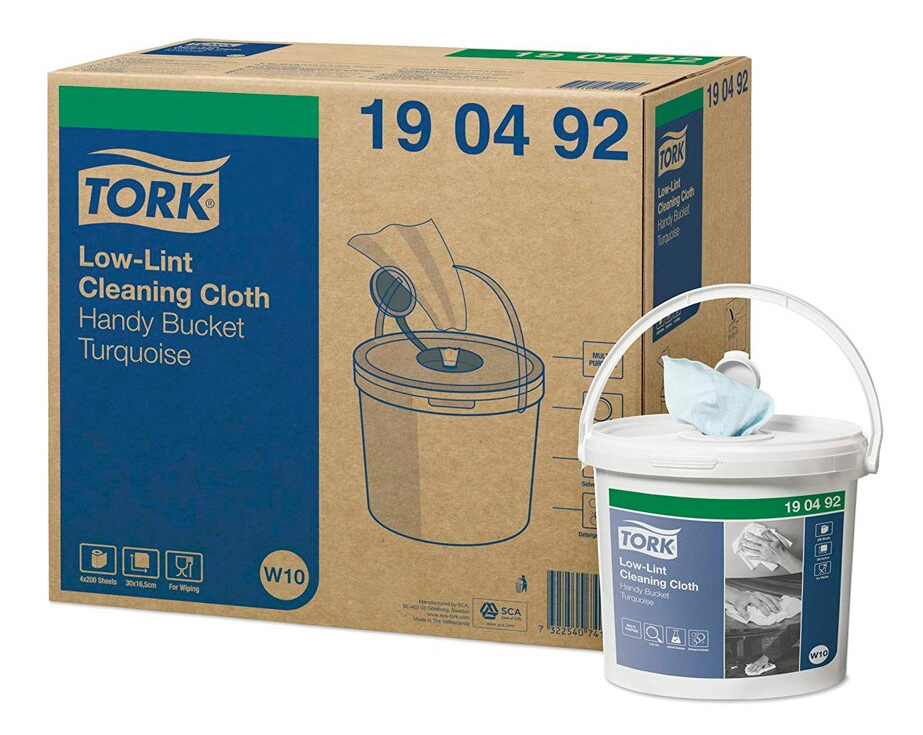Протирочный материал безворсовый + ведро диспенсер., 30*16,5см., 200шт./уп., бирюз. W10 Tork - фото 1