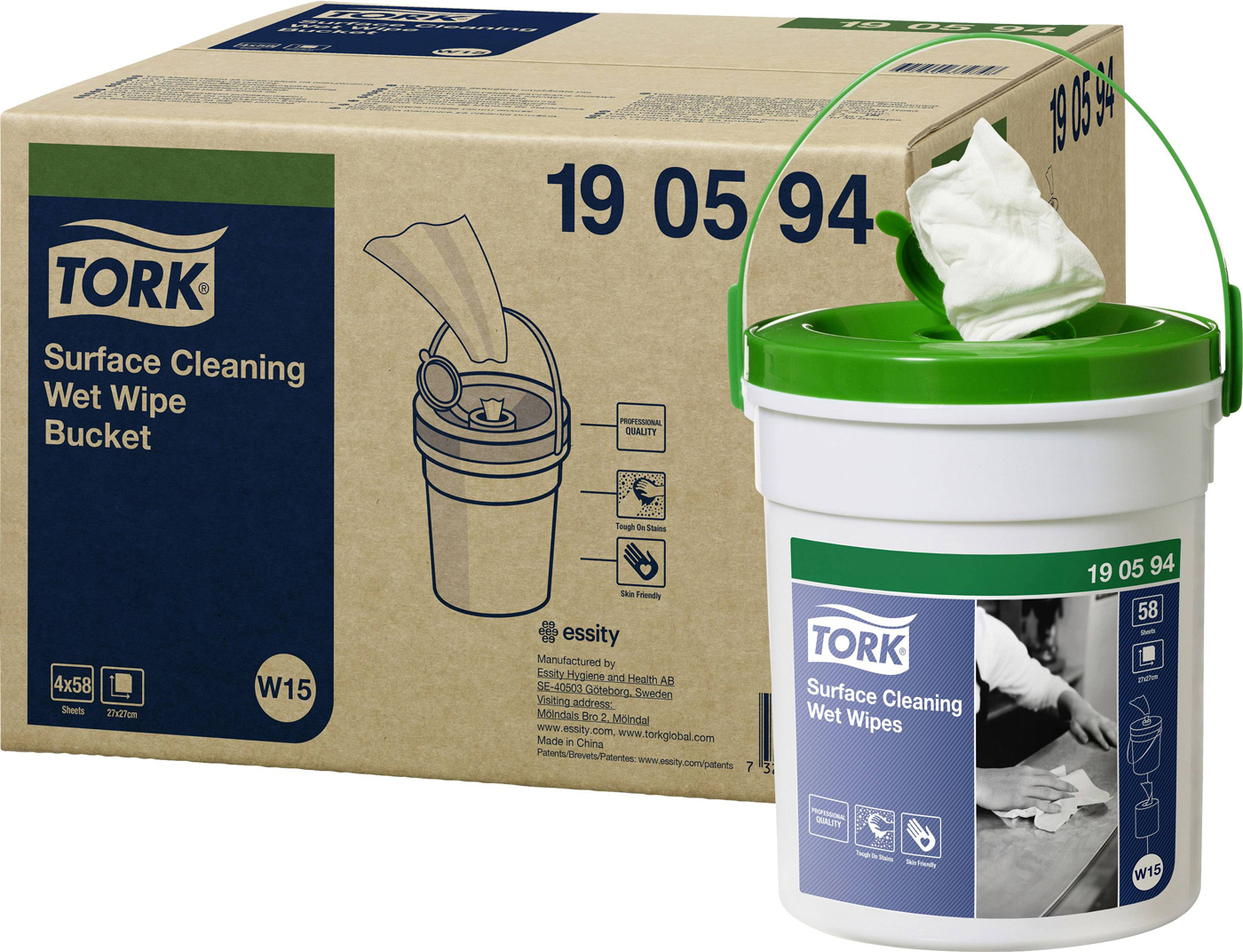 Салфетки влажные, нетканные для поверхностей+ ведро диспенсер 1-сл., 27*27см., 58шт./уп., бел. W15 Tork - фото 1