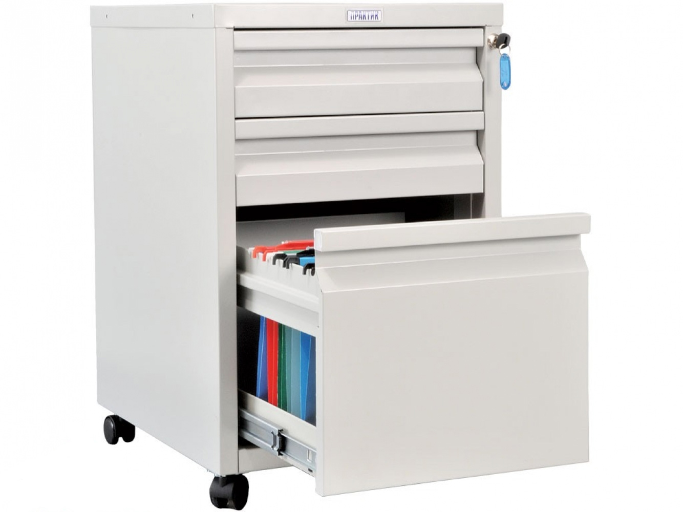 Тумба мобильная 3 ящика,(653*420*490мм.) метал., замок, серый Практик - фото 2