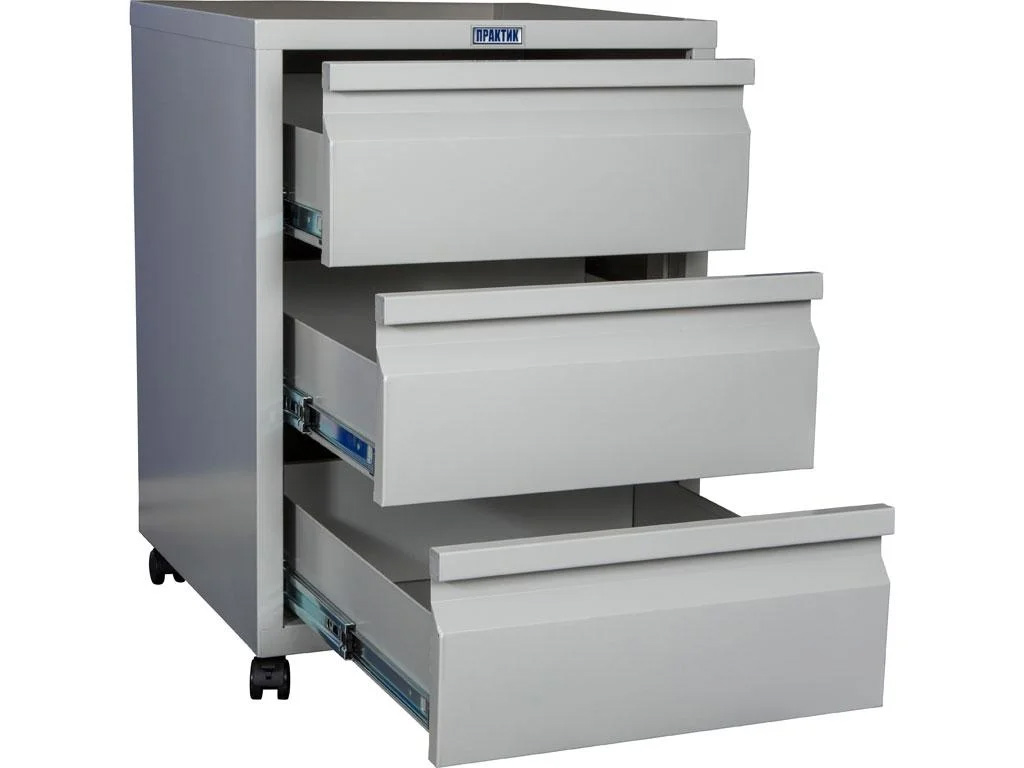 Тумба мобильная 3 ящика (660*480*490мм.) метал., замок, серый Практик - фото 2