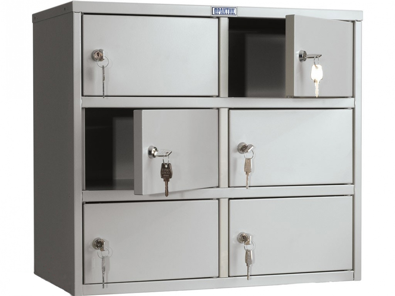Шкаф кассира 6 отделений с замками (546*601*332мм.) метал., серый Практик - фото 2