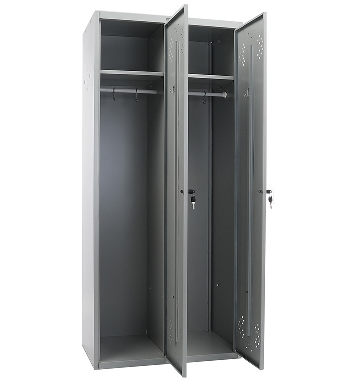 Шкаф для раздевалок, две двери, две секции (1830*813*500мм) метал., замок, серый Практик - фото 5