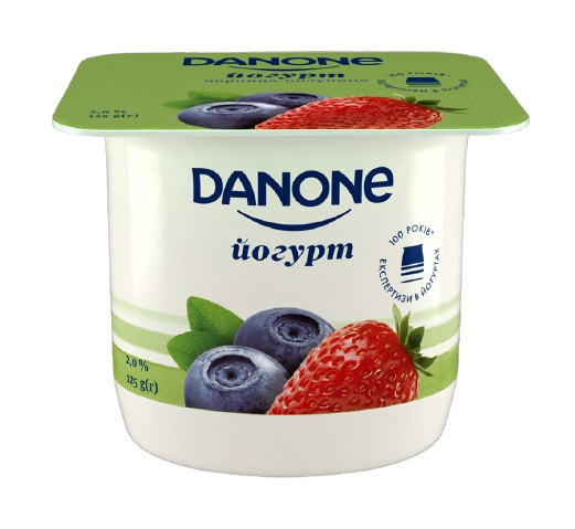 Йогурт Данон 2% стакан 125г, Чорниця/полуниця DANON - фото 1