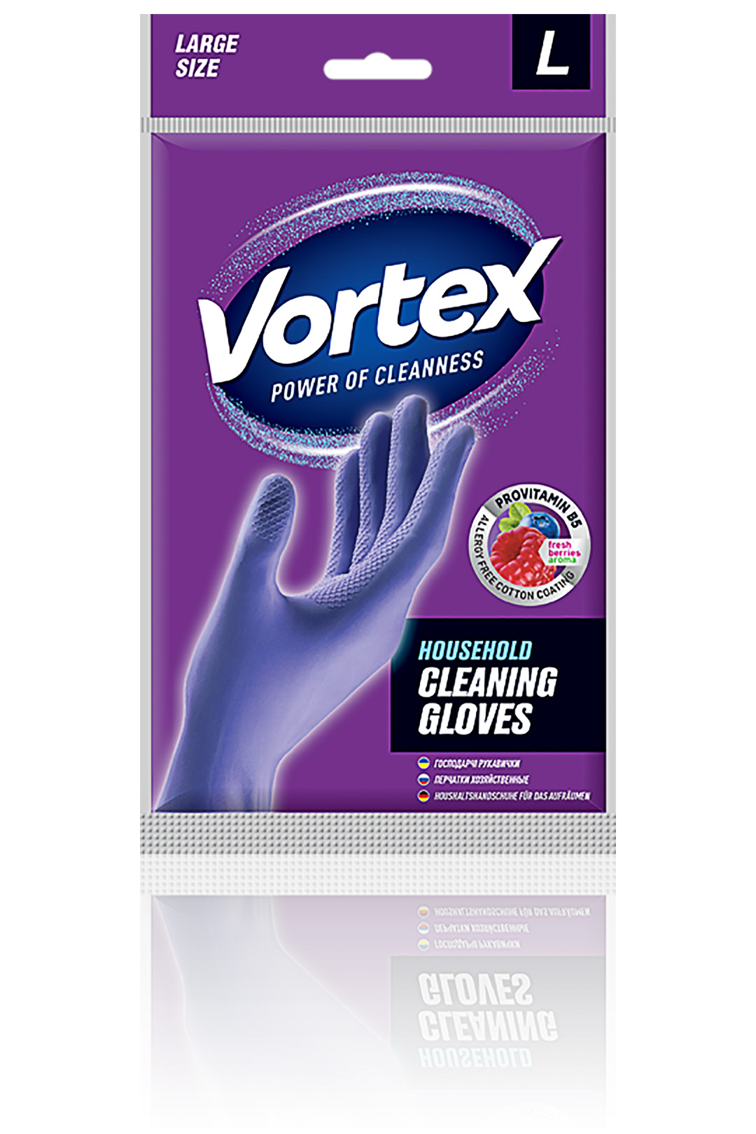 Рукавички гумові для прибирання з провітаміном В5 та запахом лісових ягід L (великі) Vortex - фото 1